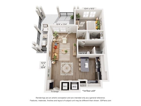 Floor plan for 1 bed, 1 bath, 781 sqft